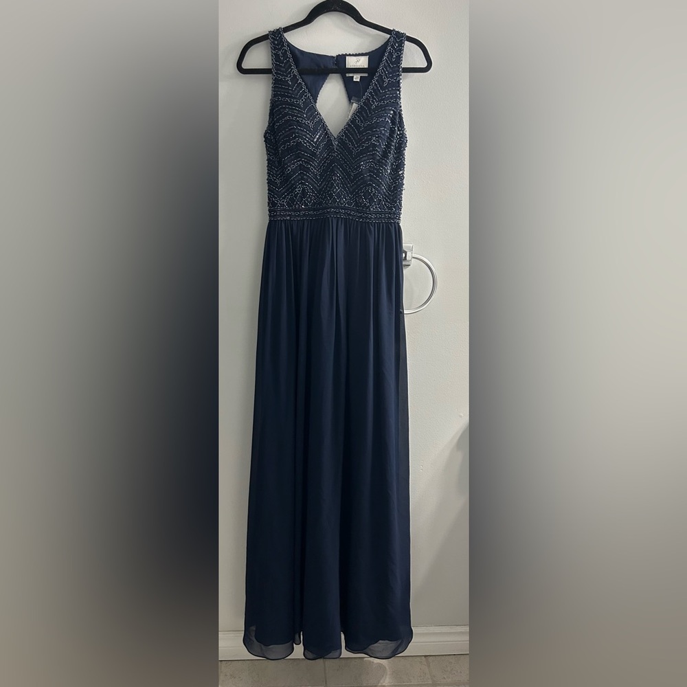 NWT ADRIANNA PAPELL PLATINUM navy event dress prom dress bridesmaid formal - Picture 3 of 17
